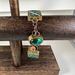 Vintage Gold-Tone & Multicolor Gemstone-Inspired Bracelet With Chain Links